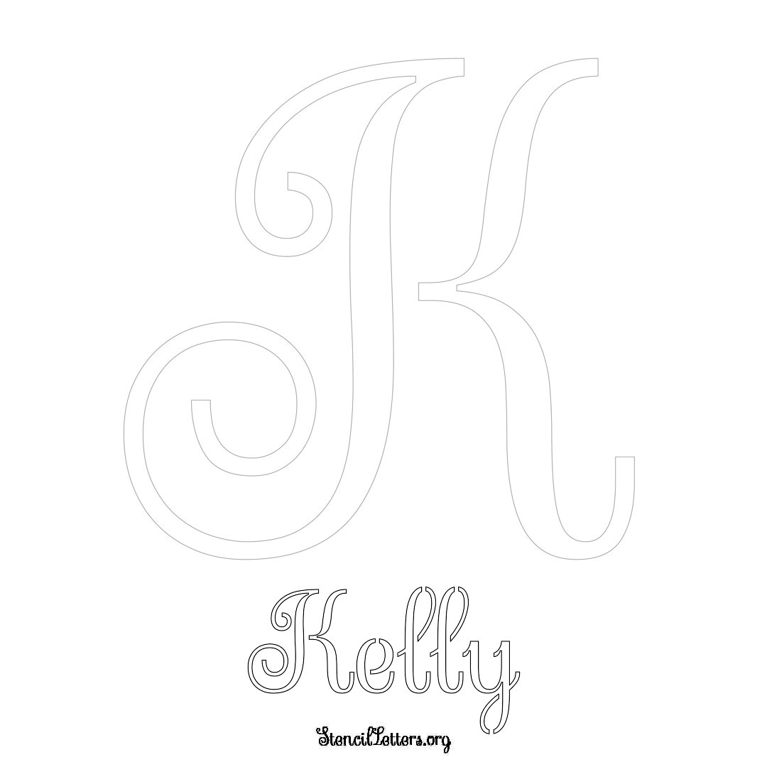 Kelly printable name initial stencil in Ornamental Cursive Lettering