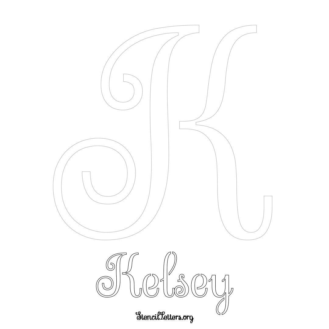 Kelsey printable name initial stencil in Ornamental Cursive Lettering