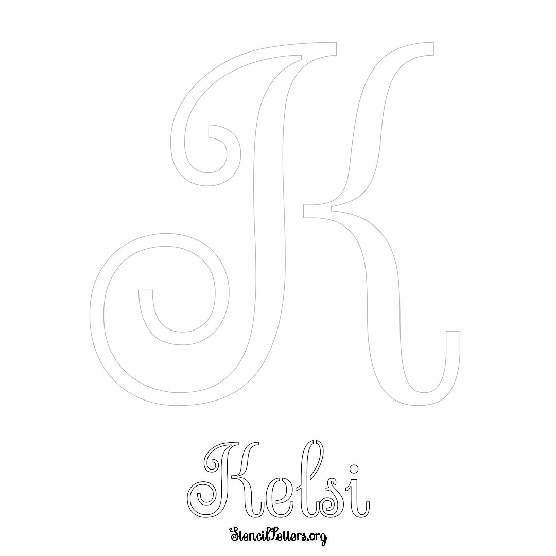 Kelsi printable name initial stencil in Ornamental Cursive Lettering