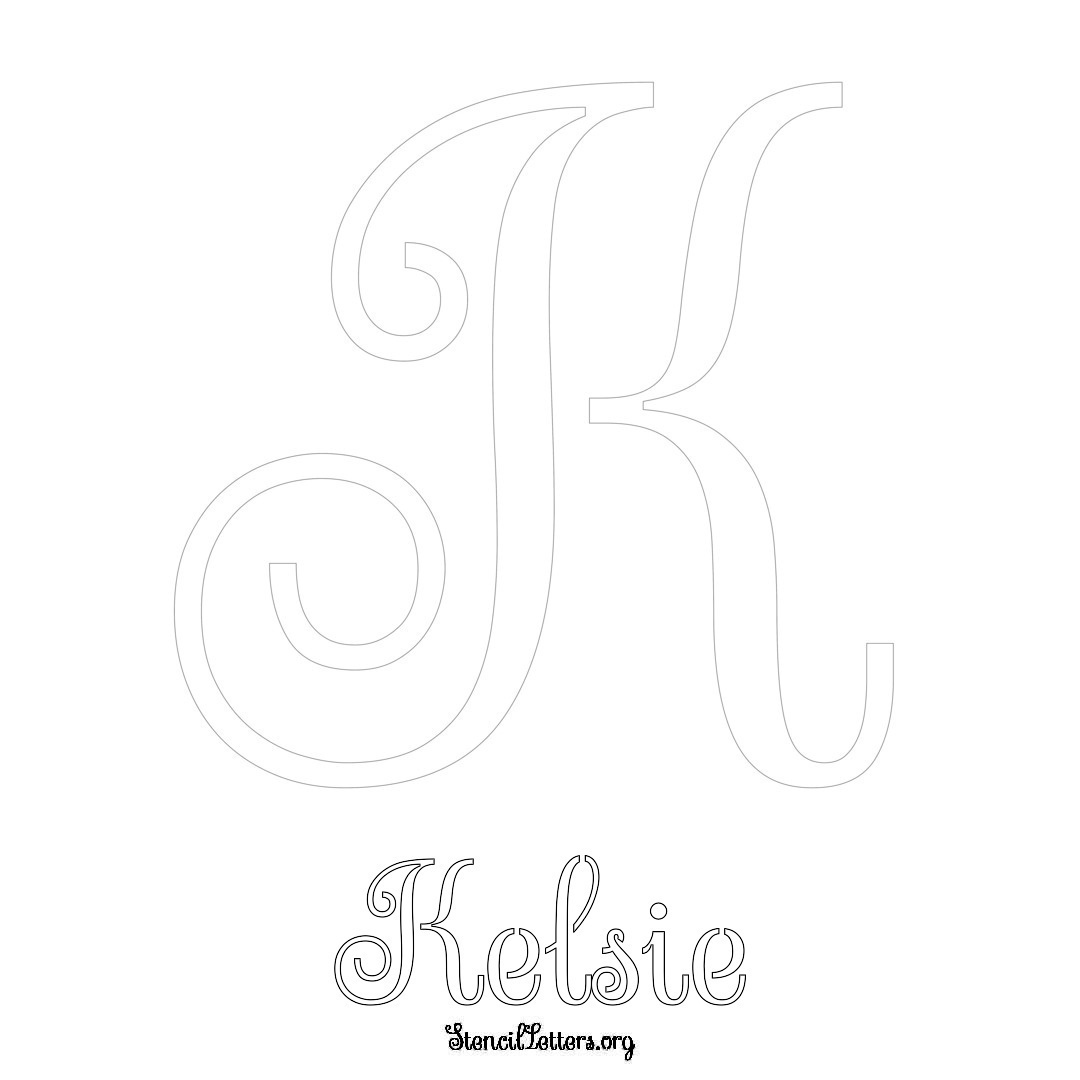 Kelsie printable name initial stencil in Ornamental Cursive Lettering