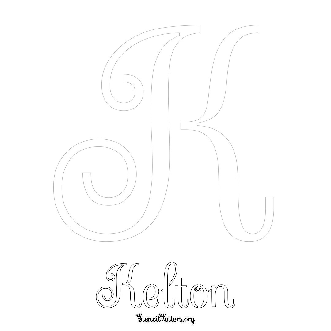 Kelton printable name initial stencil in Ornamental Cursive Lettering