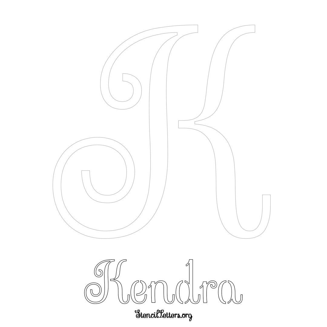 Kendra printable name initial stencil in Ornamental Cursive Lettering