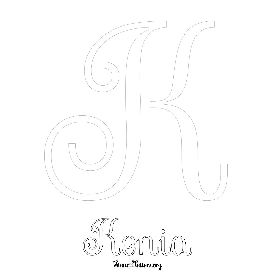 Kenia printable name initial stencil in Ornamental Cursive Lettering
