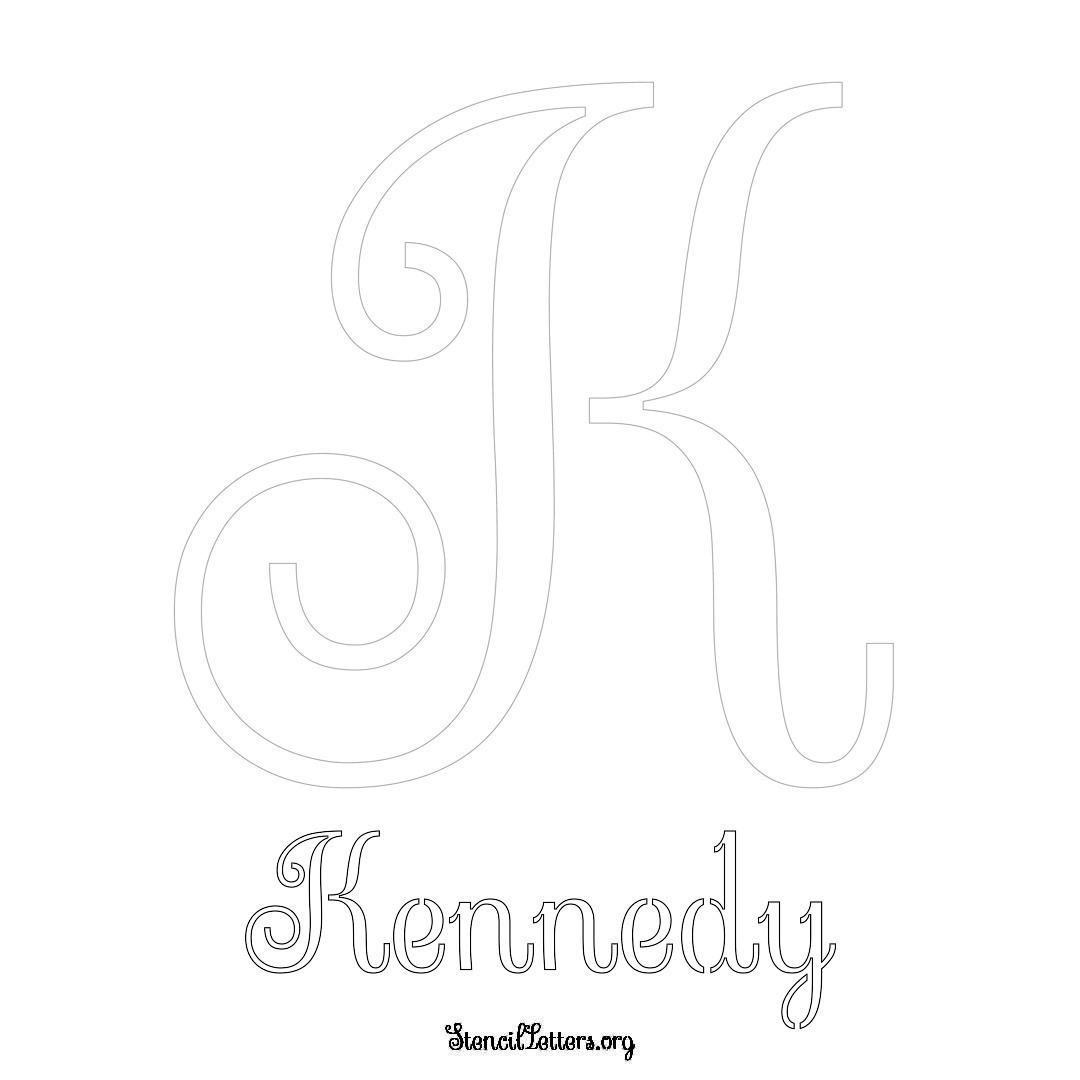 Kennedy printable name initial stencil in Ornamental Cursive Lettering