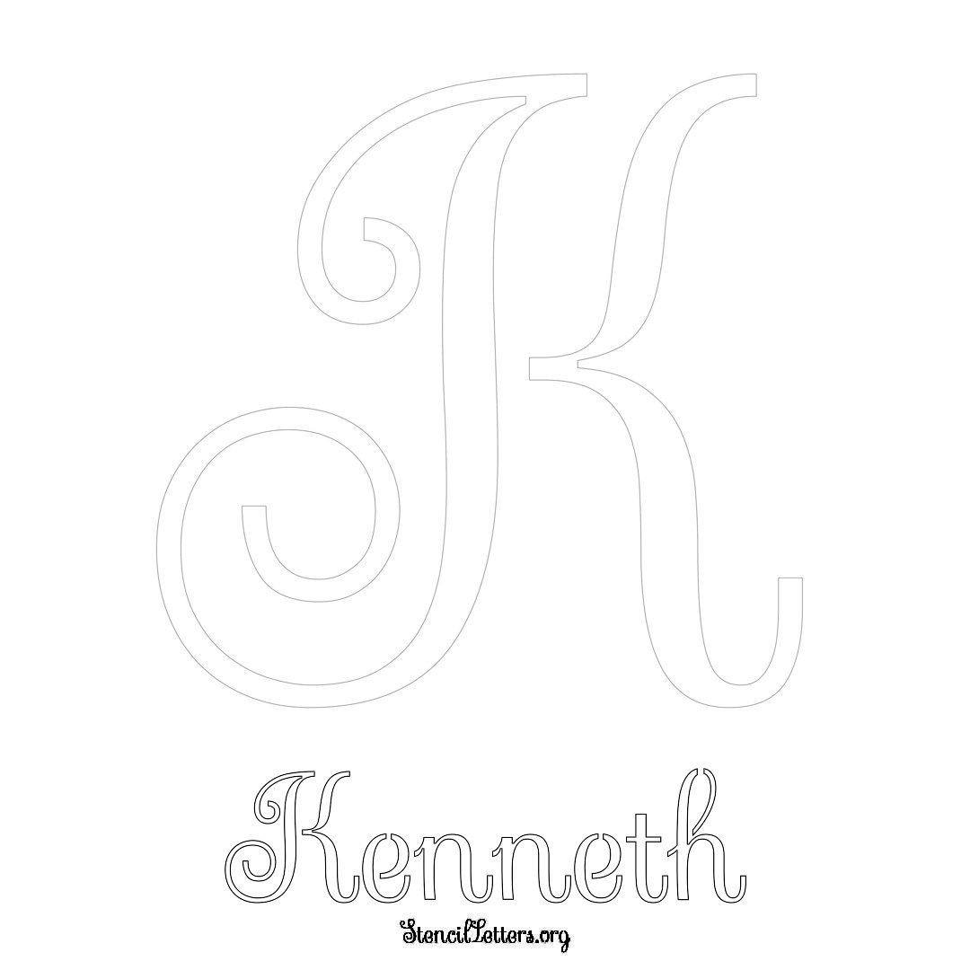 Kenneth printable name initial stencil in Ornamental Cursive Lettering