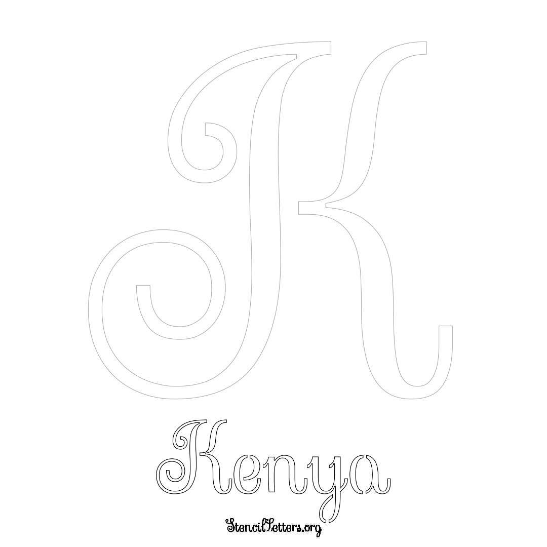 Kenya printable name initial stencil in Ornamental Cursive Lettering