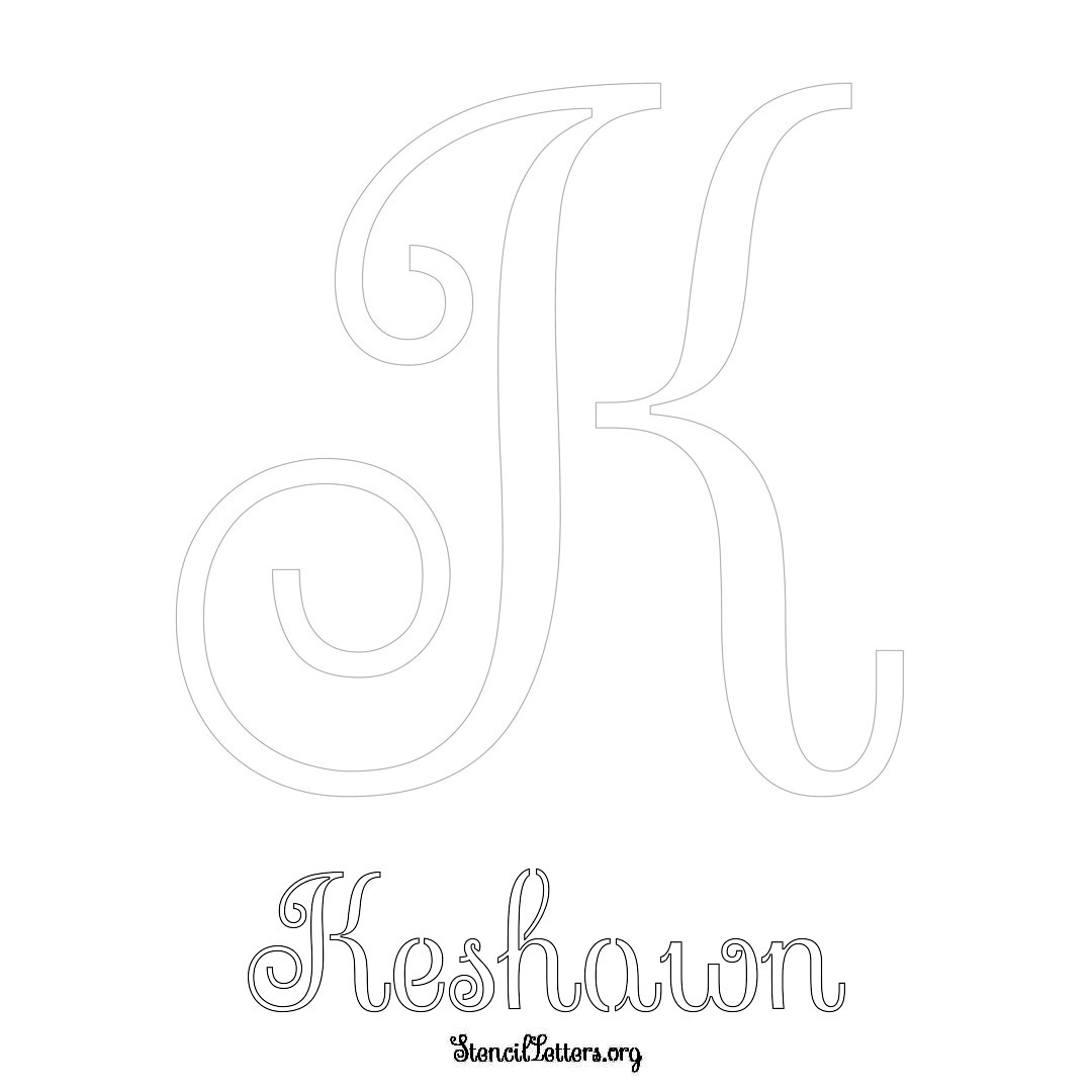 Keshawn printable name initial stencil in Ornamental Cursive Lettering