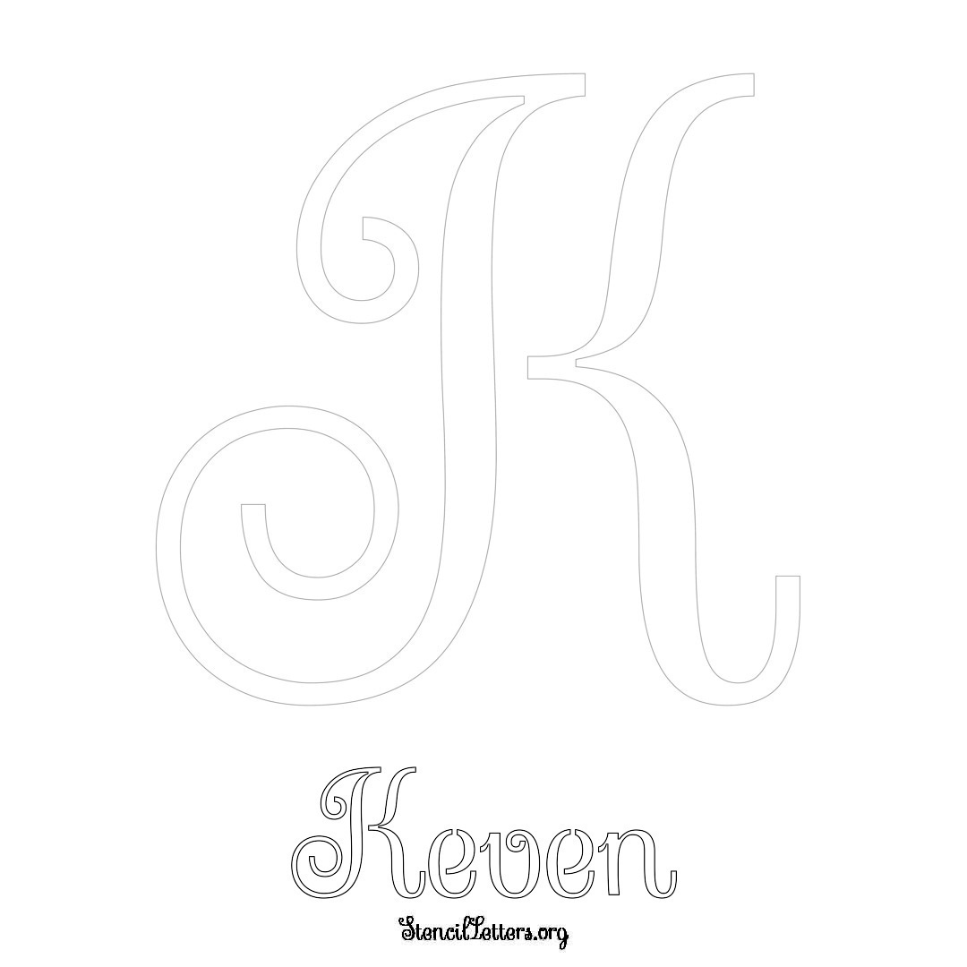 Keven printable name initial stencil in Ornamental Cursive Lettering