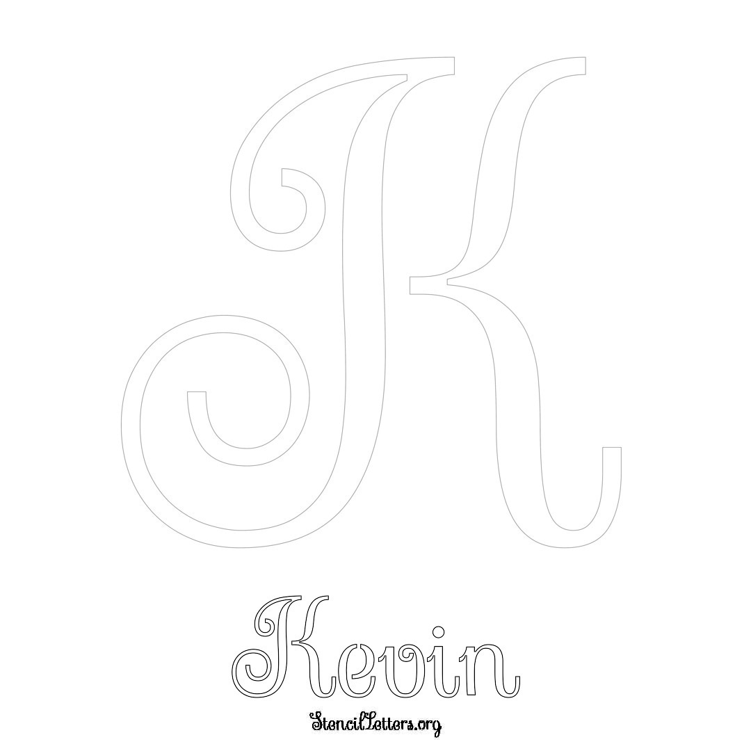 Kevin printable name initial stencil in Ornamental Cursive Lettering