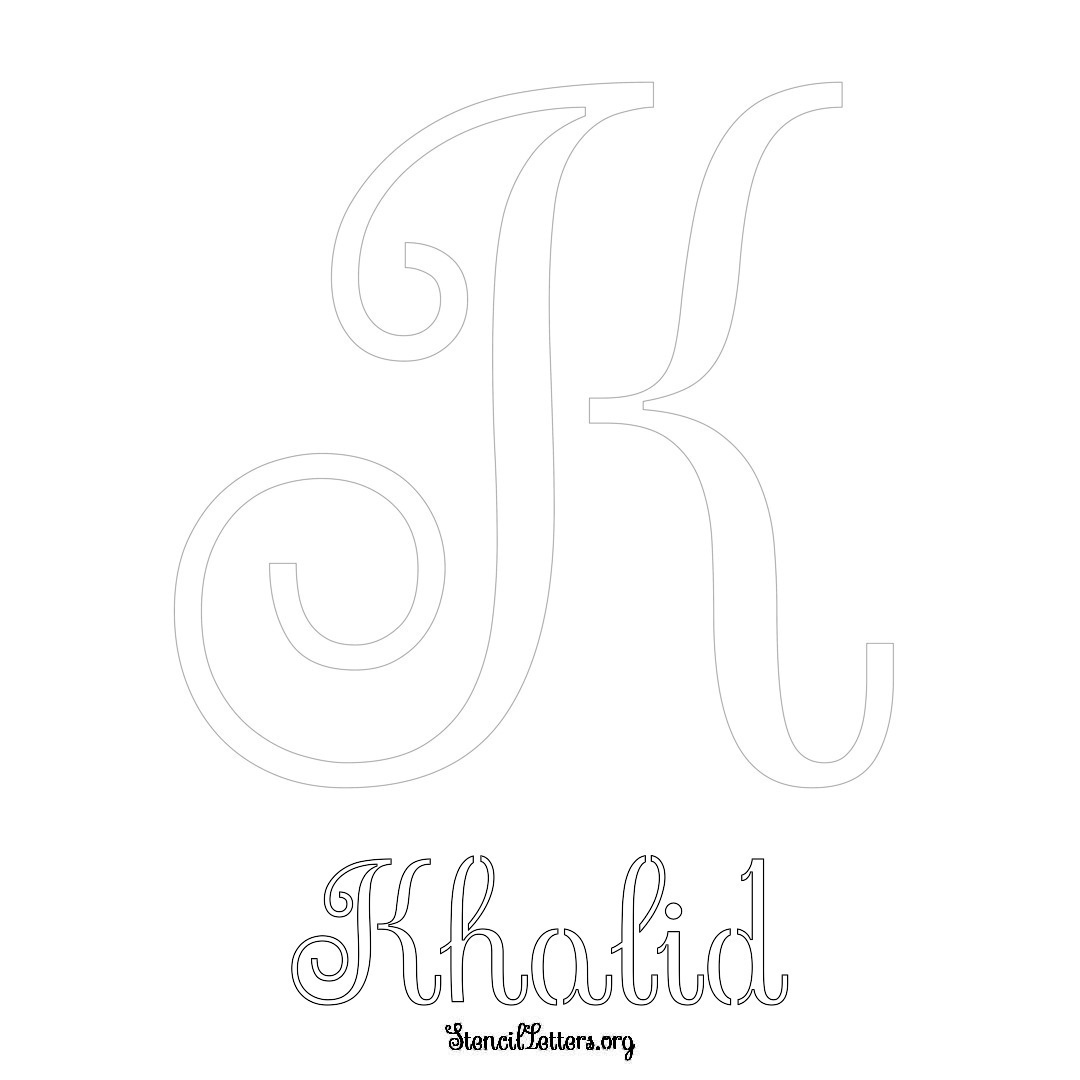 Khalid printable name initial stencil in Ornamental Cursive Lettering