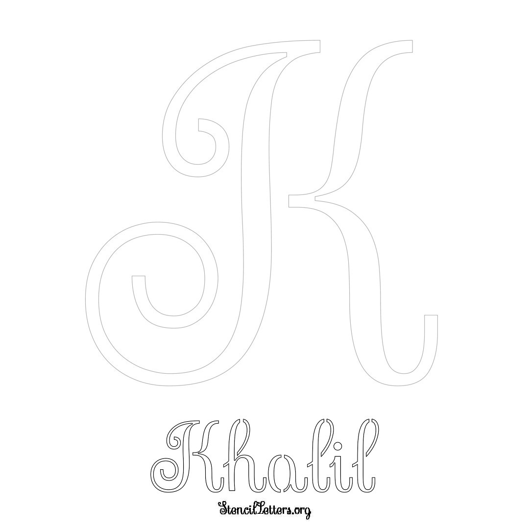 Khalil printable name initial stencil in Ornamental Cursive Lettering