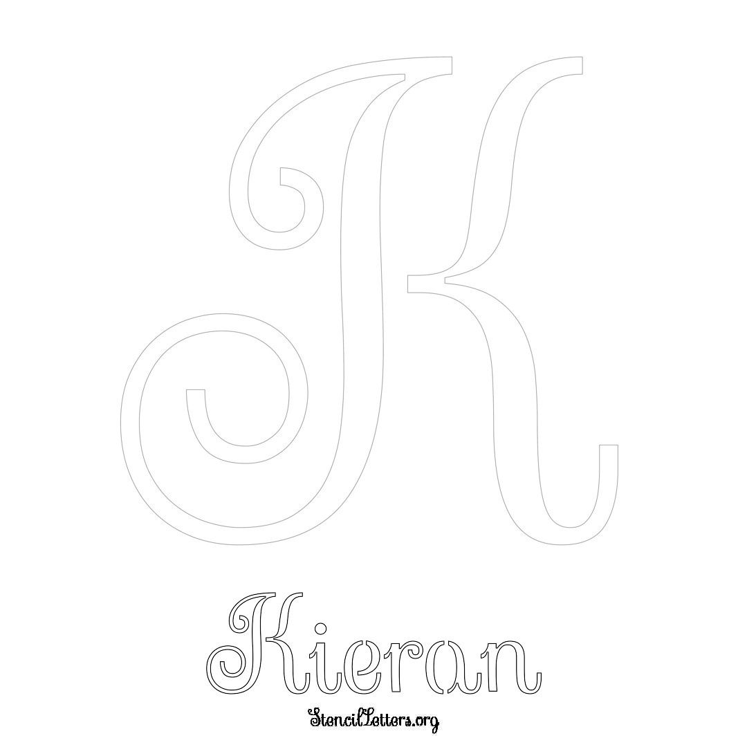 Kieran printable name initial stencil in Ornamental Cursive Lettering