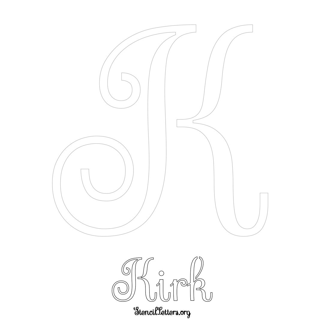 Kirk printable name initial stencil in Ornamental Cursive Lettering