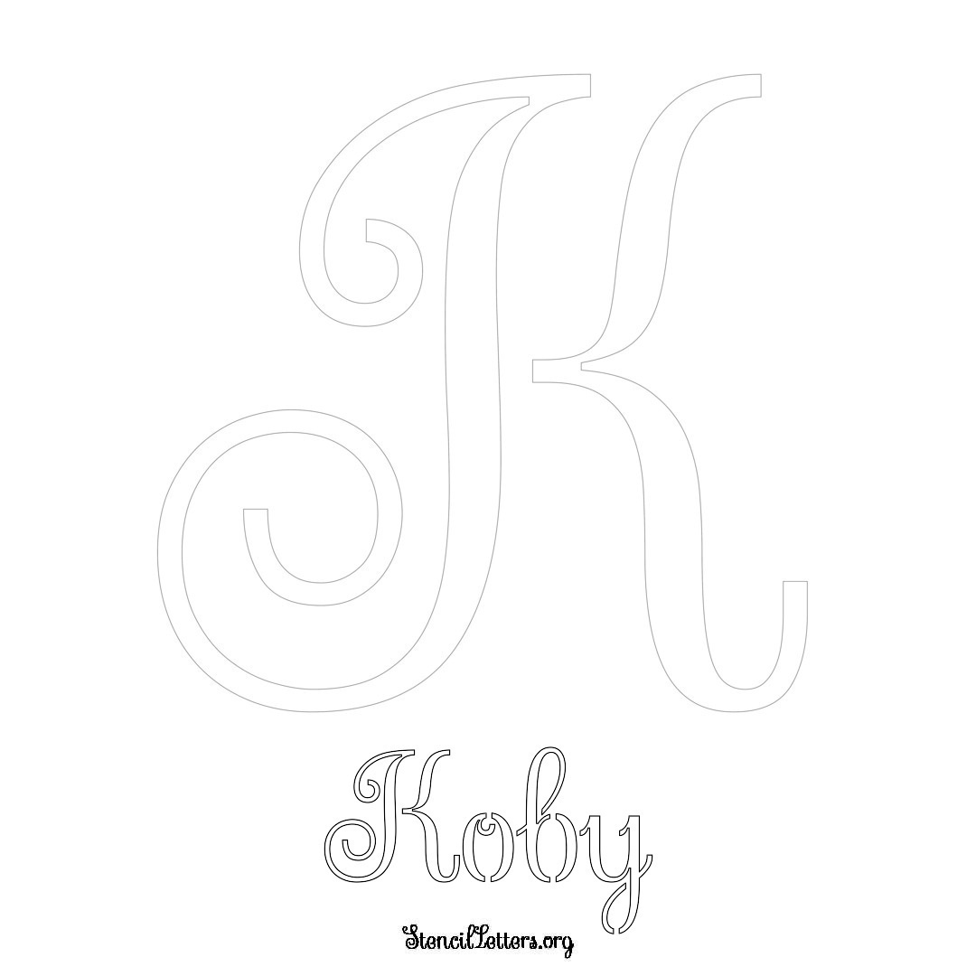 Koby printable name initial stencil in Ornamental Cursive Lettering