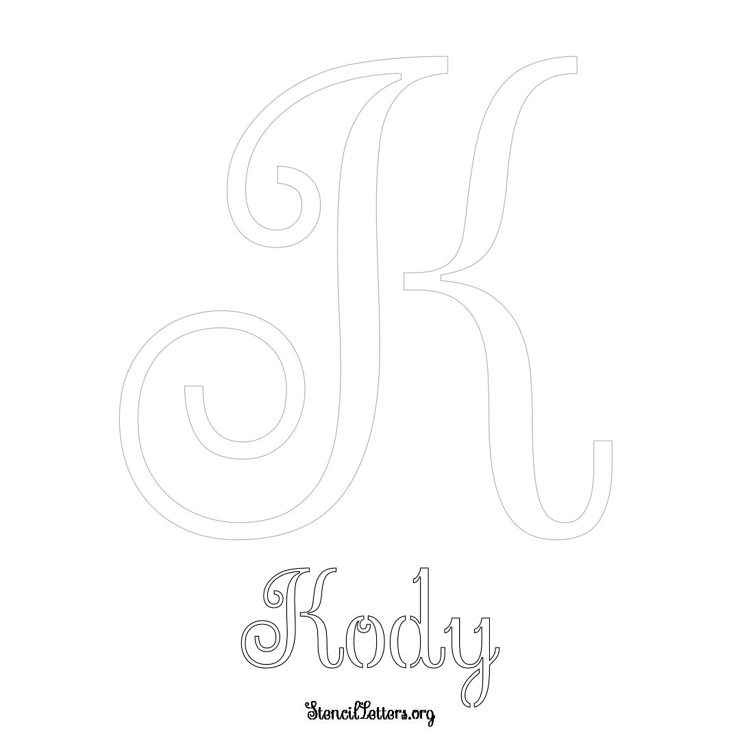 Kody printable name initial stencil in Ornamental Cursive Lettering
