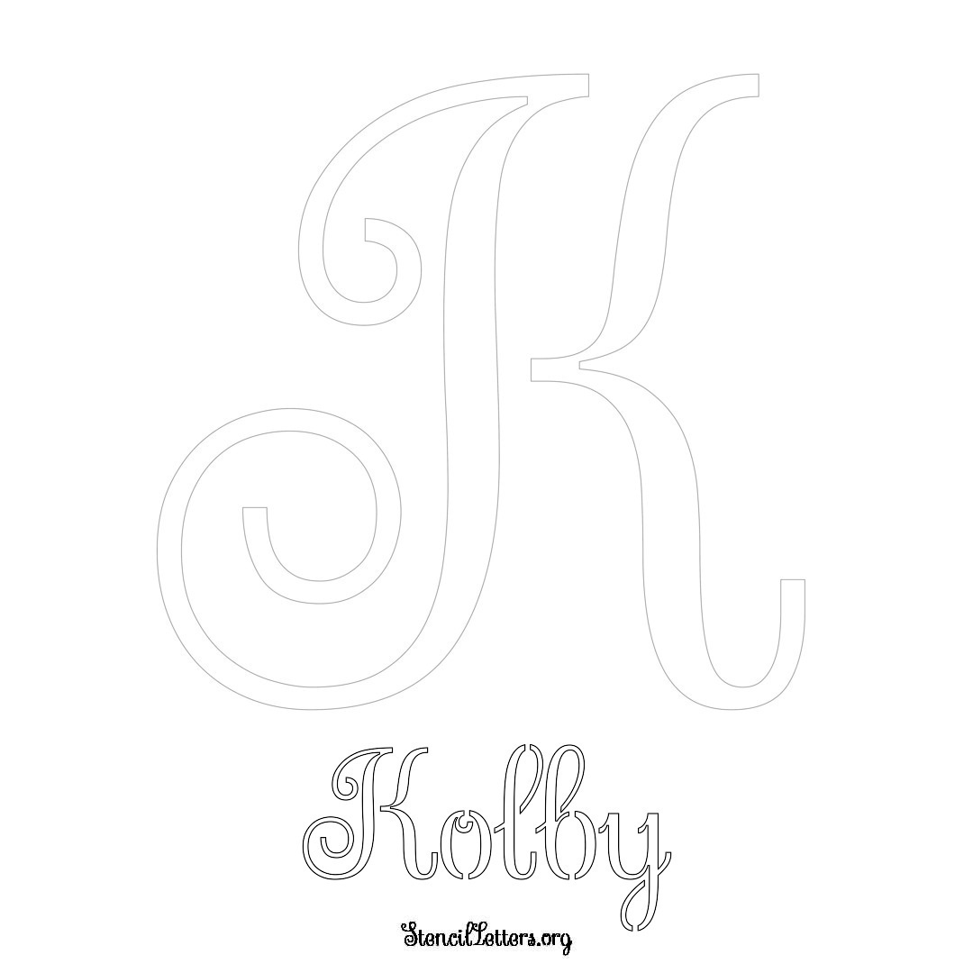 Kolby printable name initial stencil in Ornamental Cursive Lettering