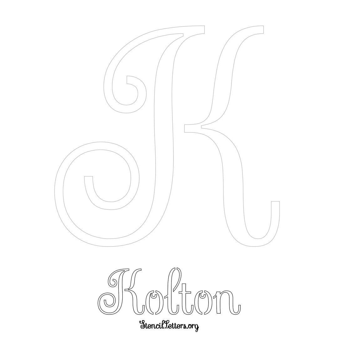 Kolton printable name initial stencil in Ornamental Cursive Lettering