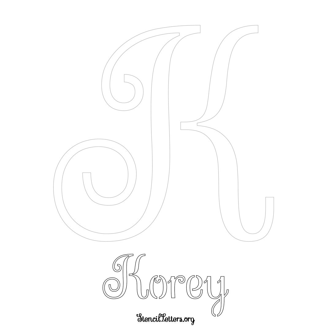 Korey printable name initial stencil in Ornamental Cursive Lettering