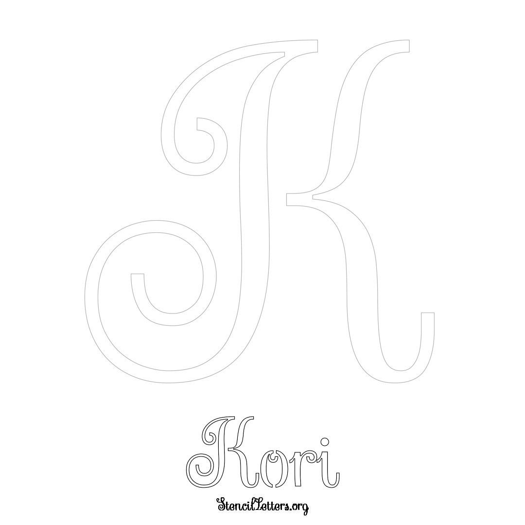 Kori printable name initial stencil in Ornamental Cursive Lettering