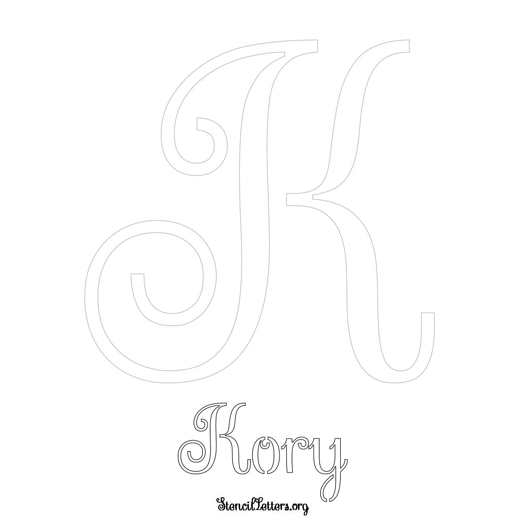 Kory printable name initial stencil in Ornamental Cursive Lettering