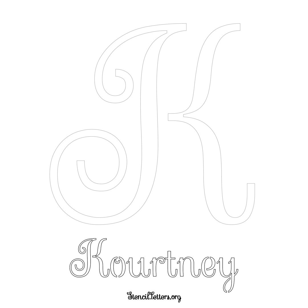 Kourtney printable name initial stencil in Ornamental Cursive Lettering