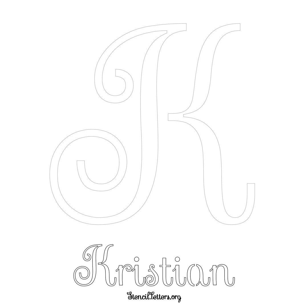 Kristian printable name initial stencil in Ornamental Cursive Lettering