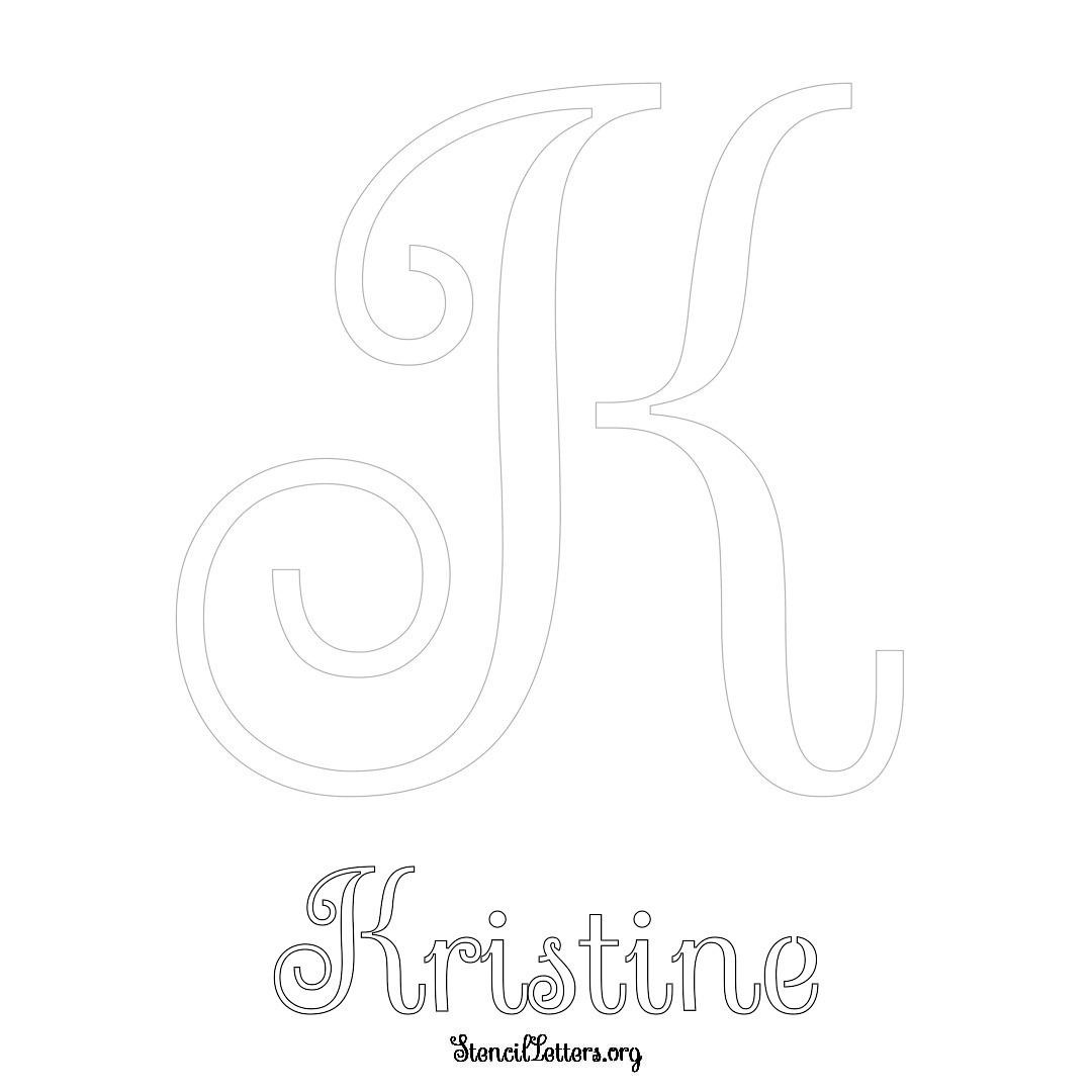 Kristine printable name initial stencil in Ornamental Cursive Lettering