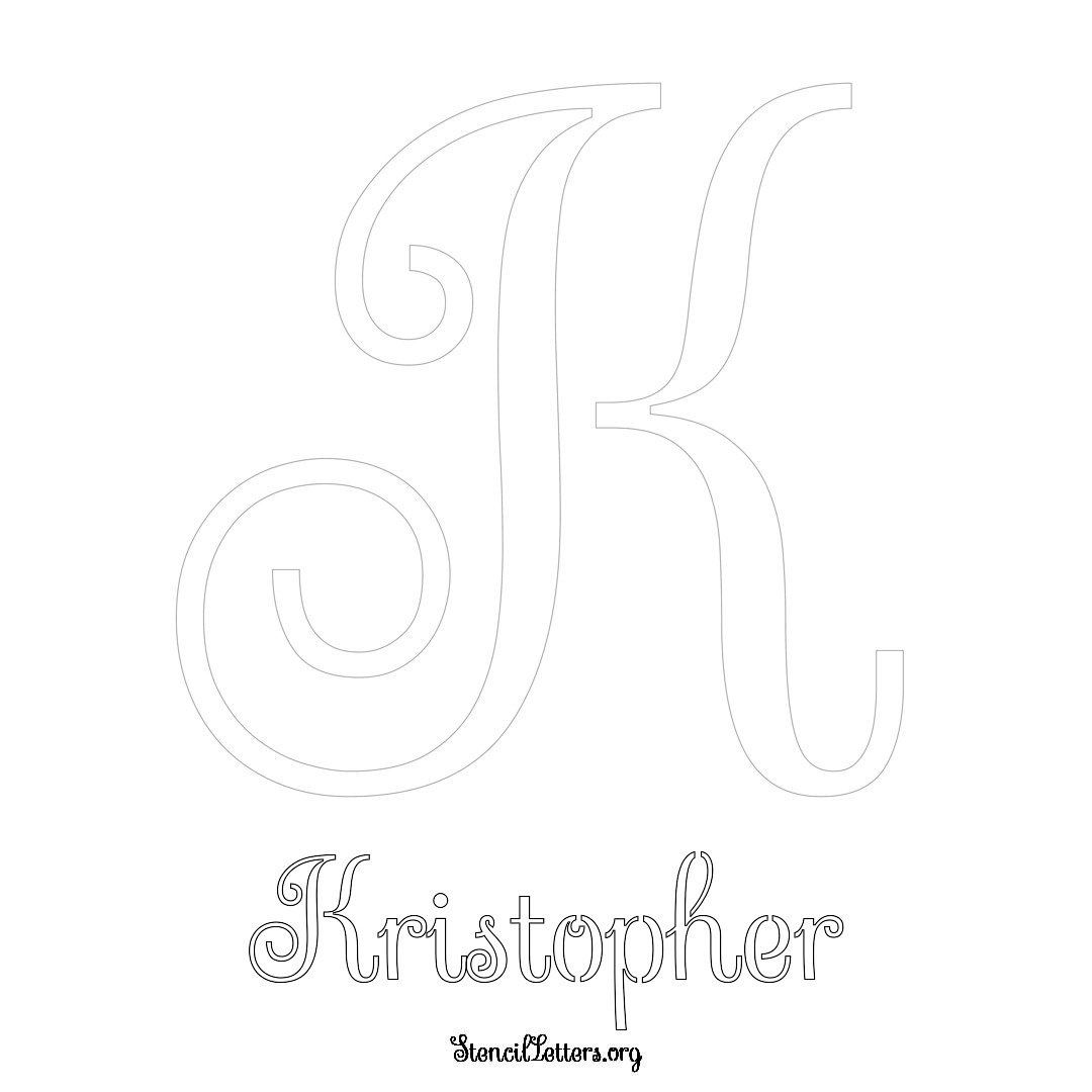 Kristopher printable name initial stencil in Ornamental Cursive Lettering