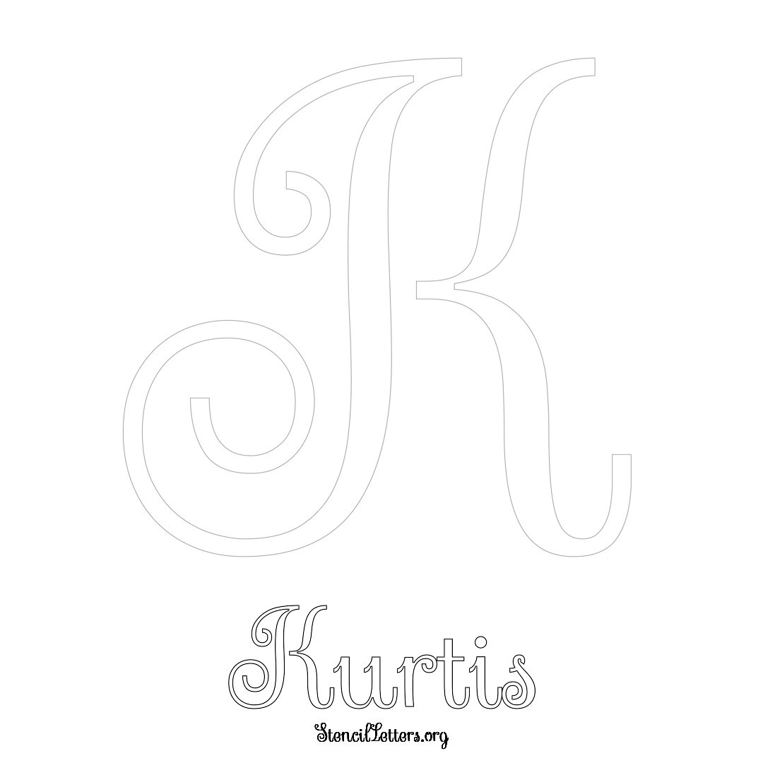 Kurtis printable name initial stencil in Ornamental Cursive Lettering