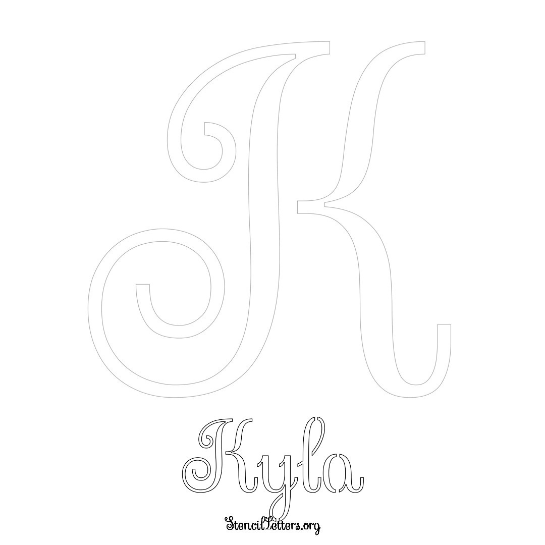 Kyla printable name initial stencil in Ornamental Cursive Lettering