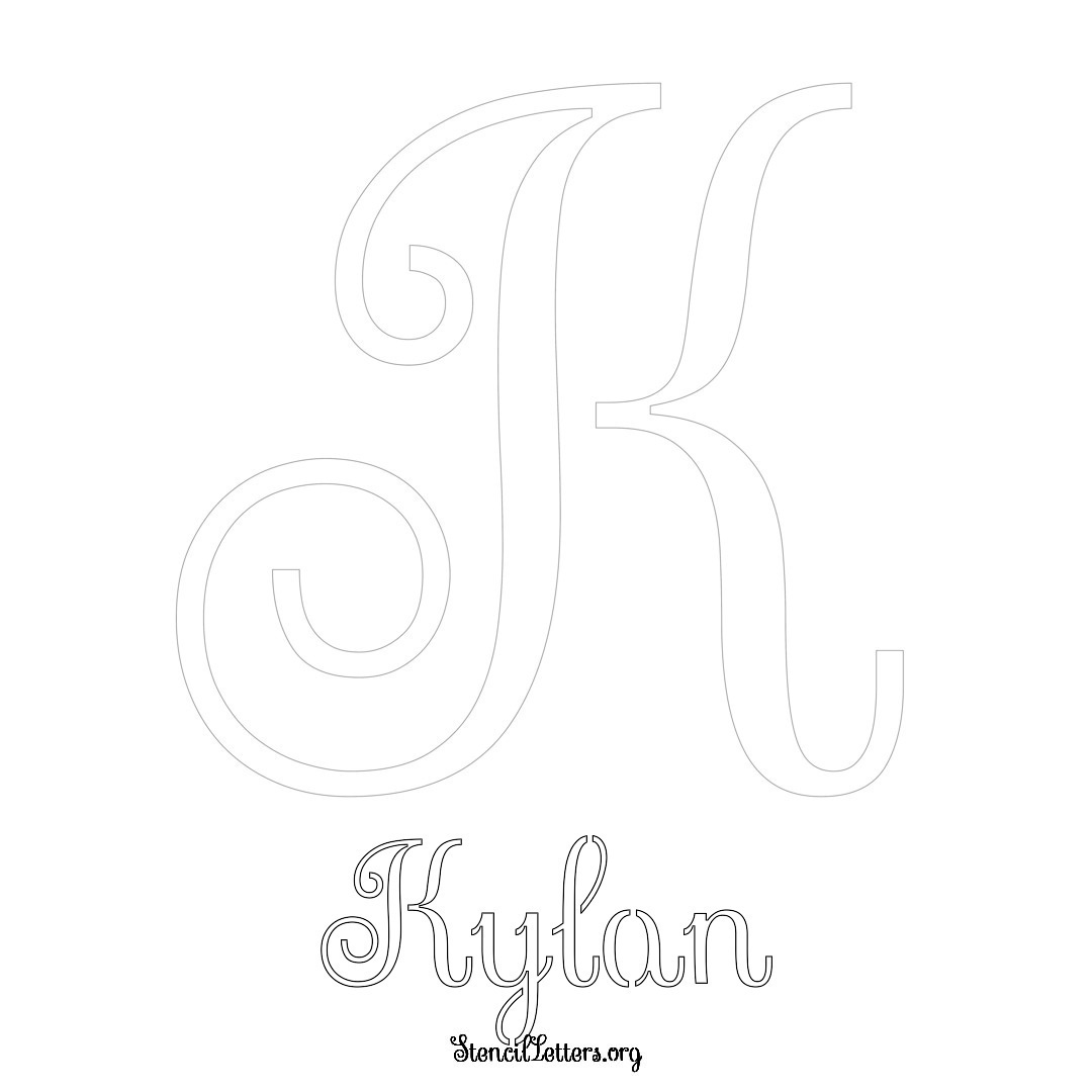 Kylan printable name initial stencil in Ornamental Cursive Lettering