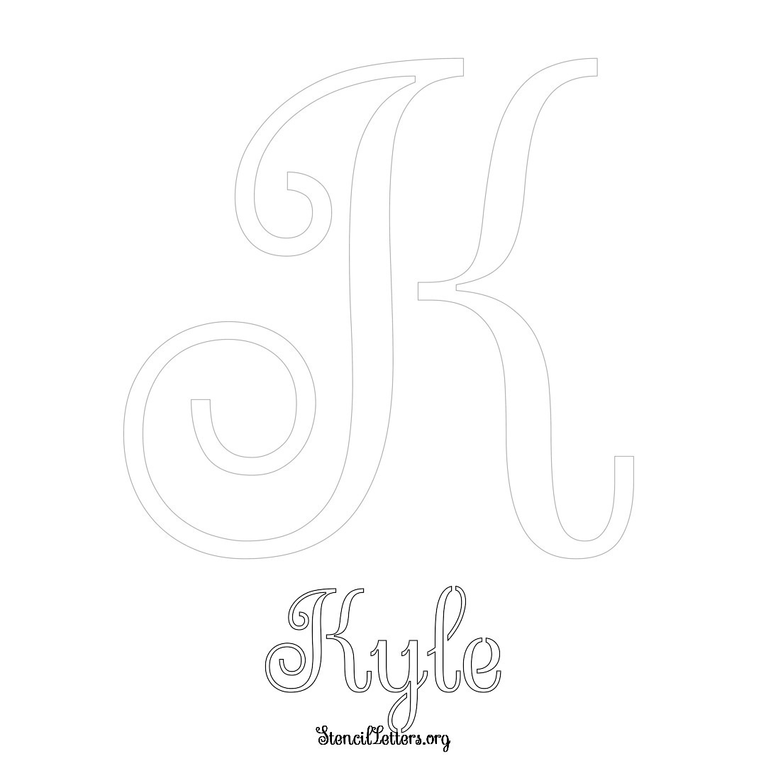 Kyle printable name initial stencil in Ornamental Cursive Lettering