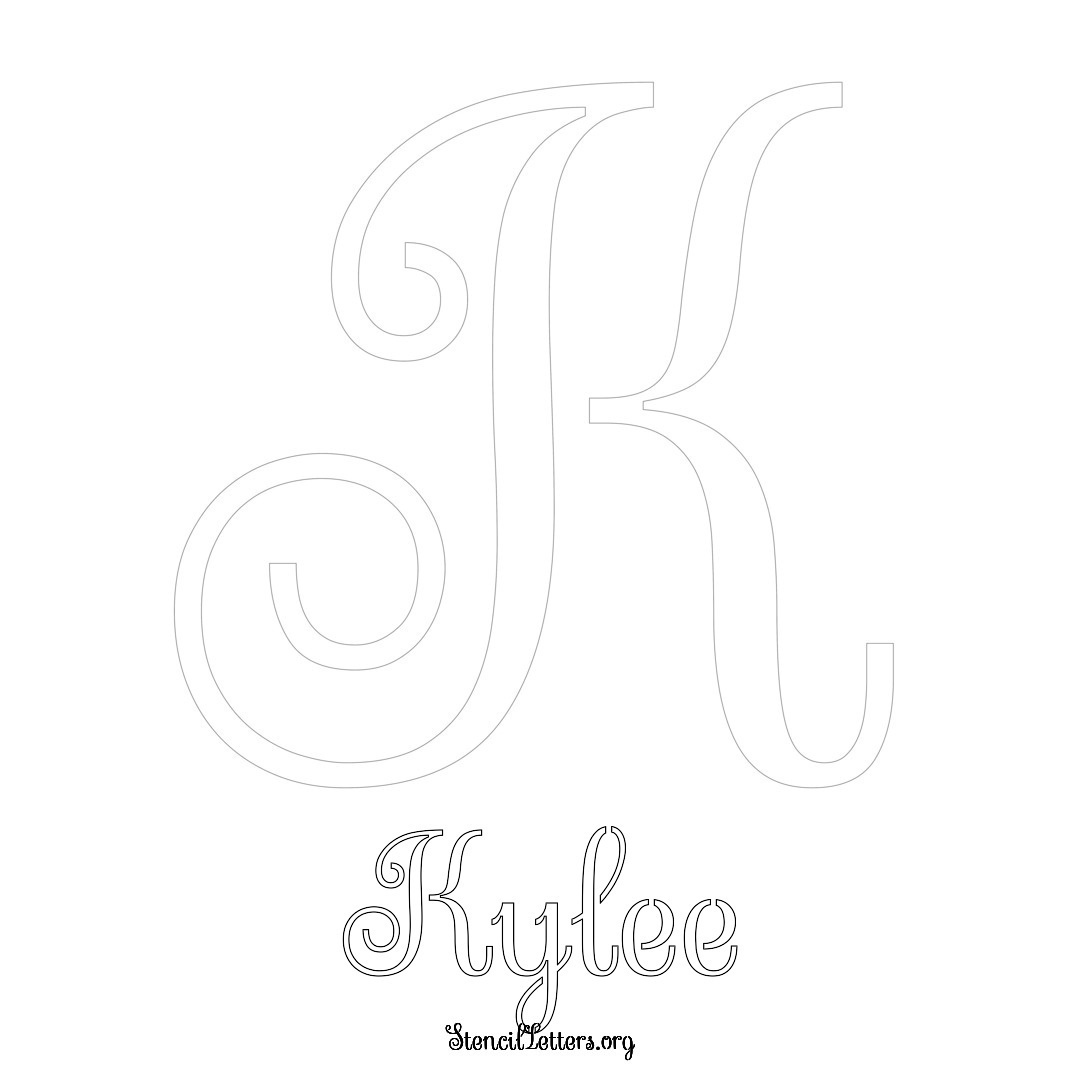 Kylee printable name initial stencil in Ornamental Cursive Lettering