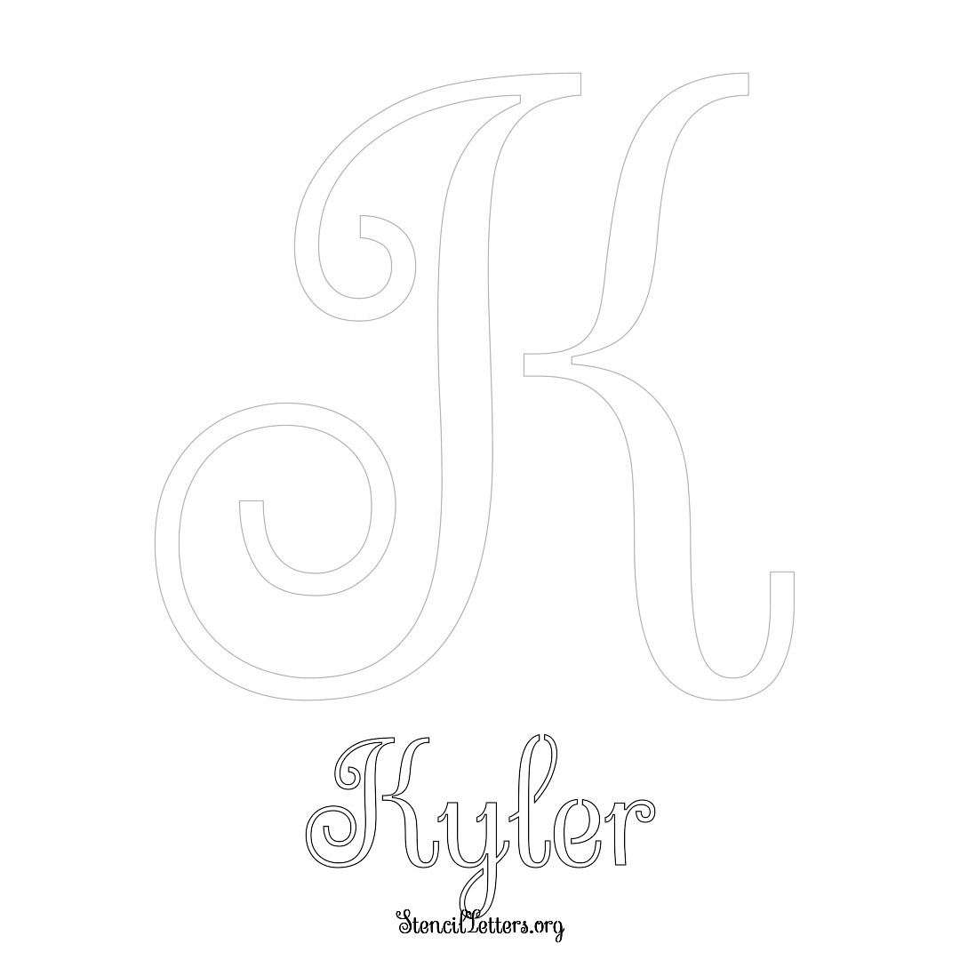 Kyler printable name initial stencil in Ornamental Cursive Lettering