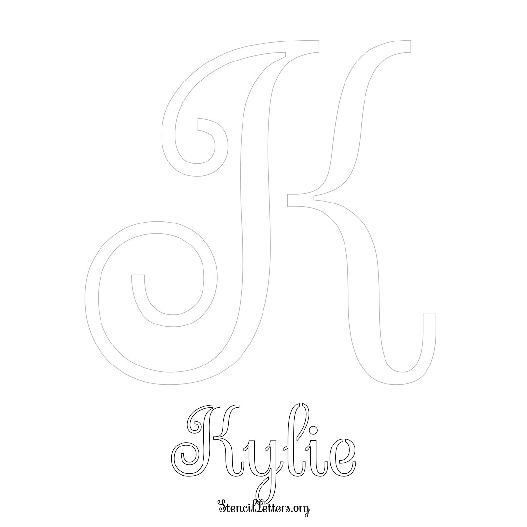 Kylie printable name initial stencil in Ornamental Cursive Lettering