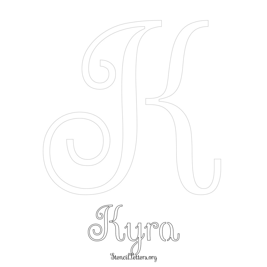 Kyra printable name initial stencil in Ornamental Cursive Lettering