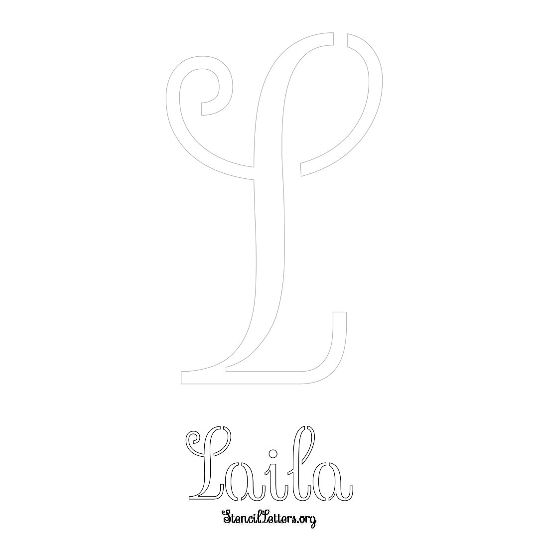 Laila printable name initial stencil in Ornamental Cursive Lettering