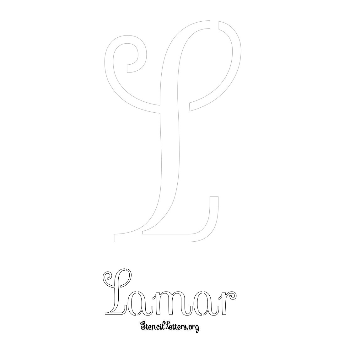 Lamar printable name initial stencil in Ornamental Cursive Lettering