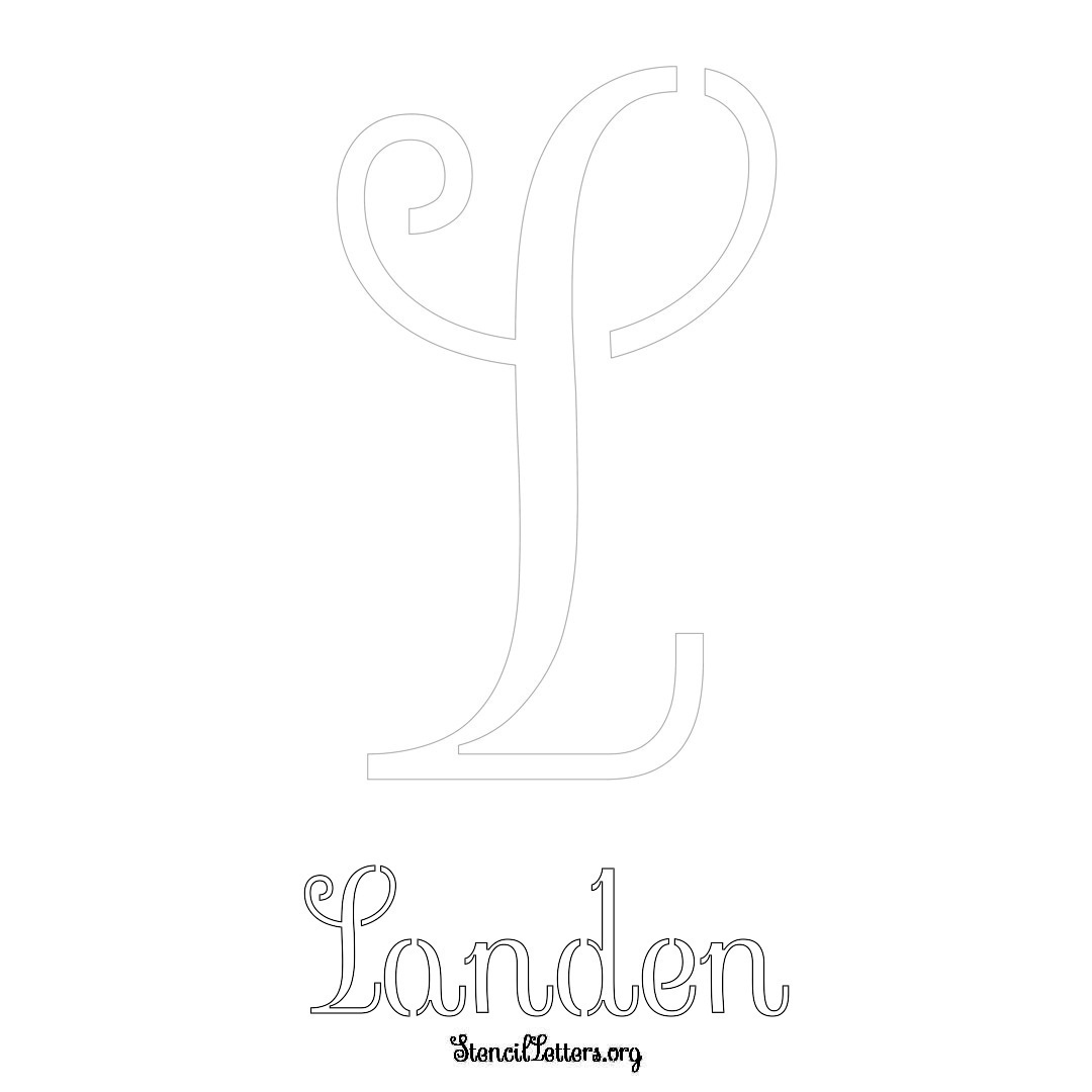 Landen printable name initial stencil in Ornamental Cursive Lettering