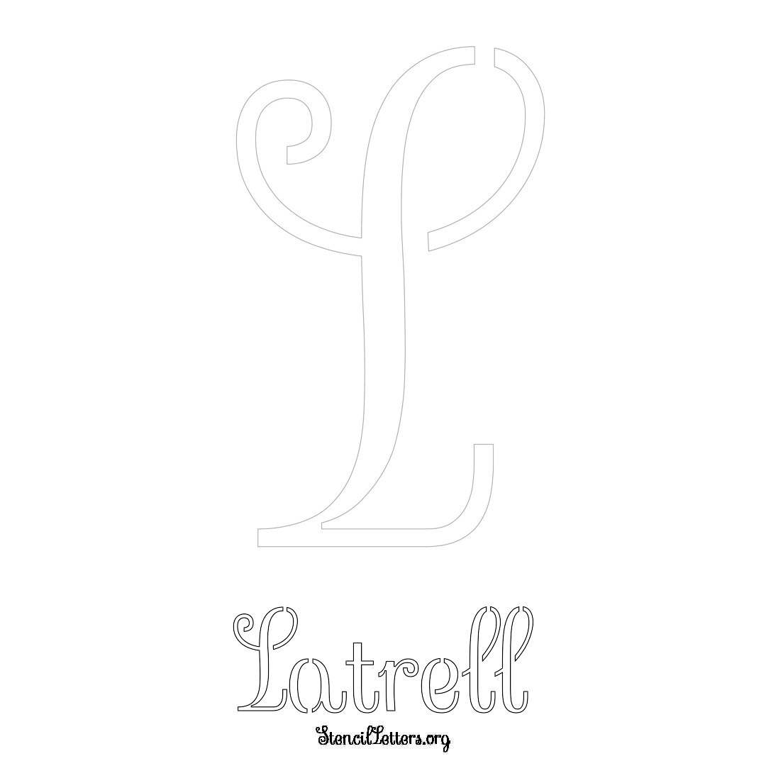 Latrell printable name initial stencil in Ornamental Cursive Lettering