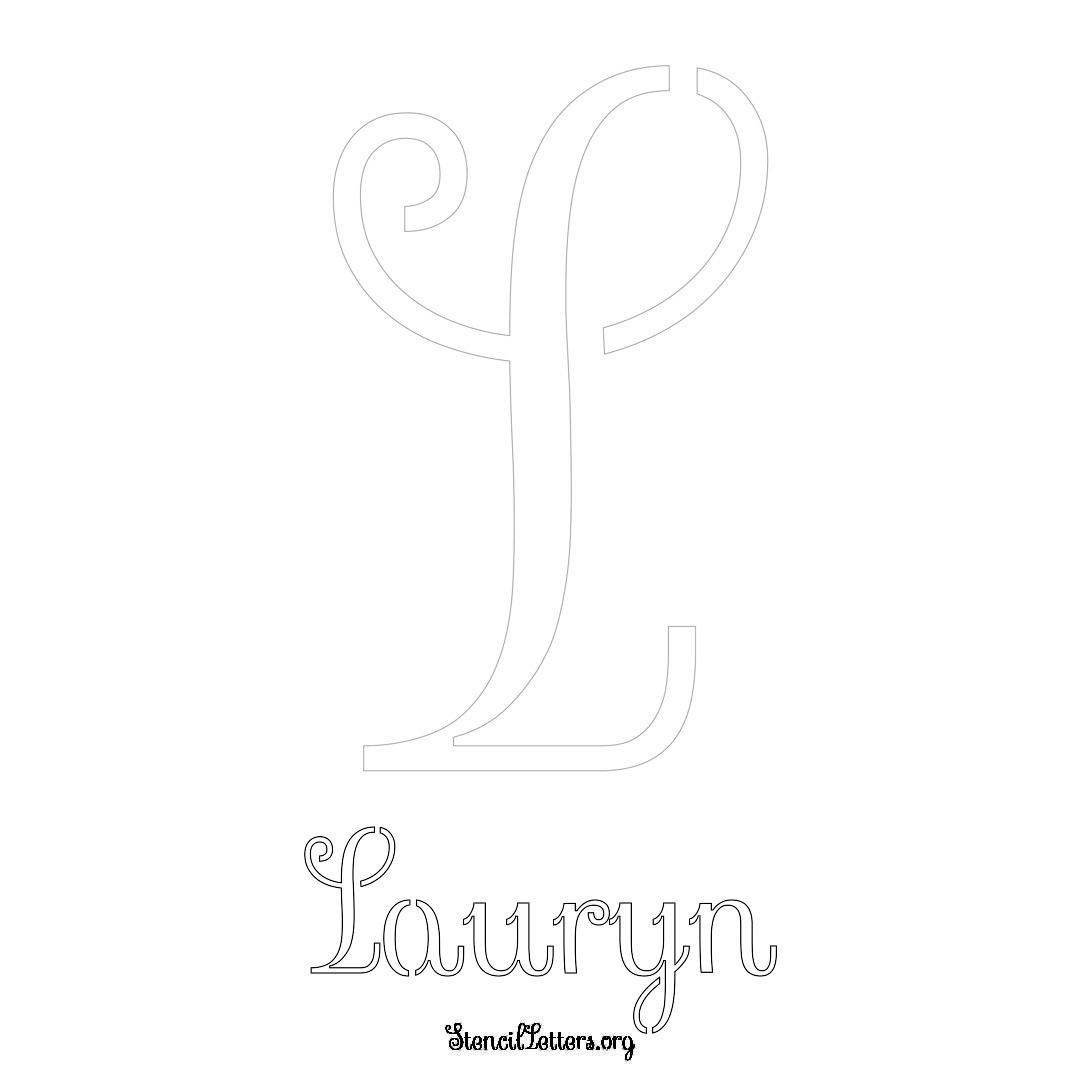 Lauryn printable name initial stencil in Ornamental Cursive Lettering