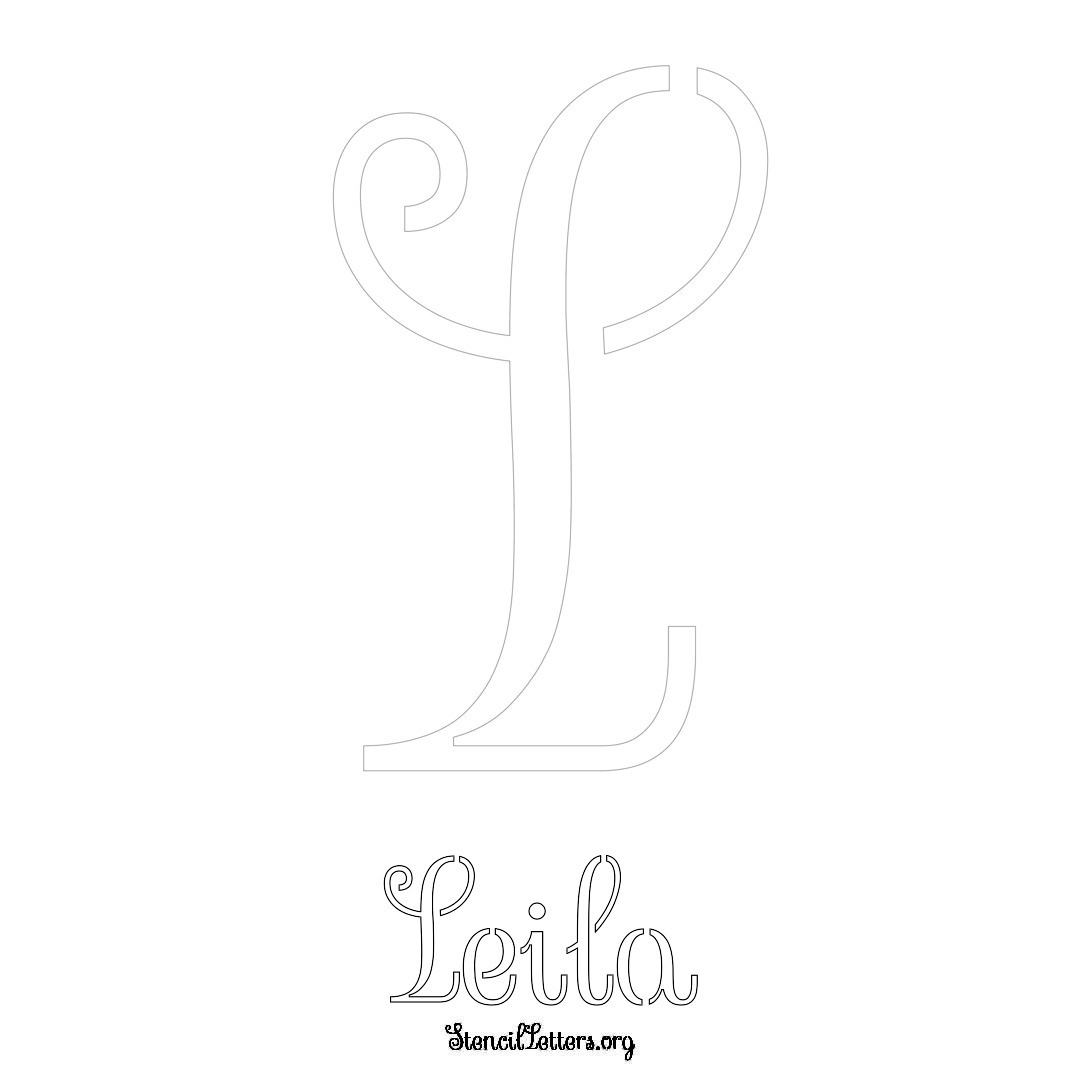 Leila printable name initial stencil in Ornamental Cursive Lettering