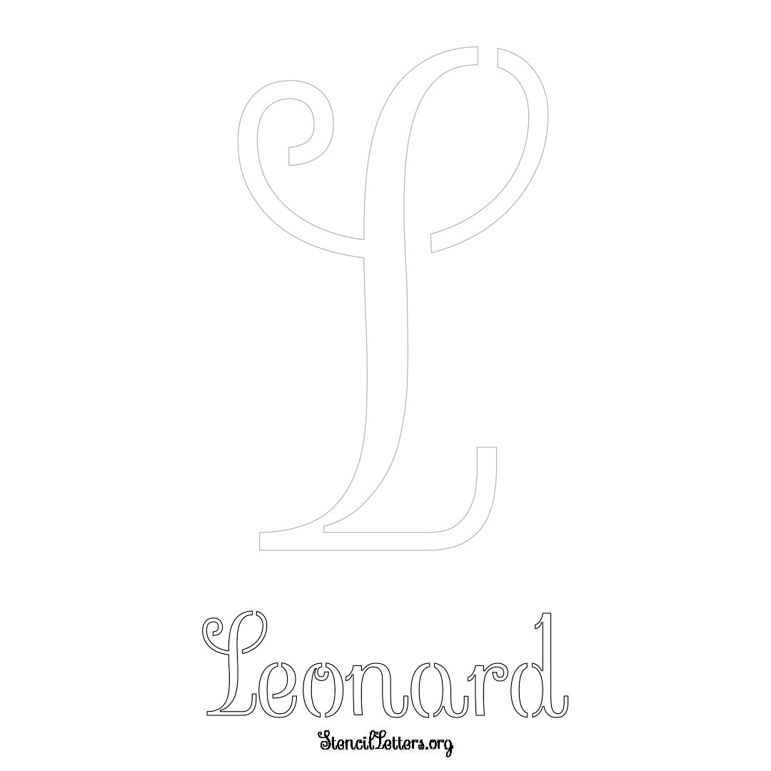 Leonard printable name initial stencil in Ornamental Cursive Lettering