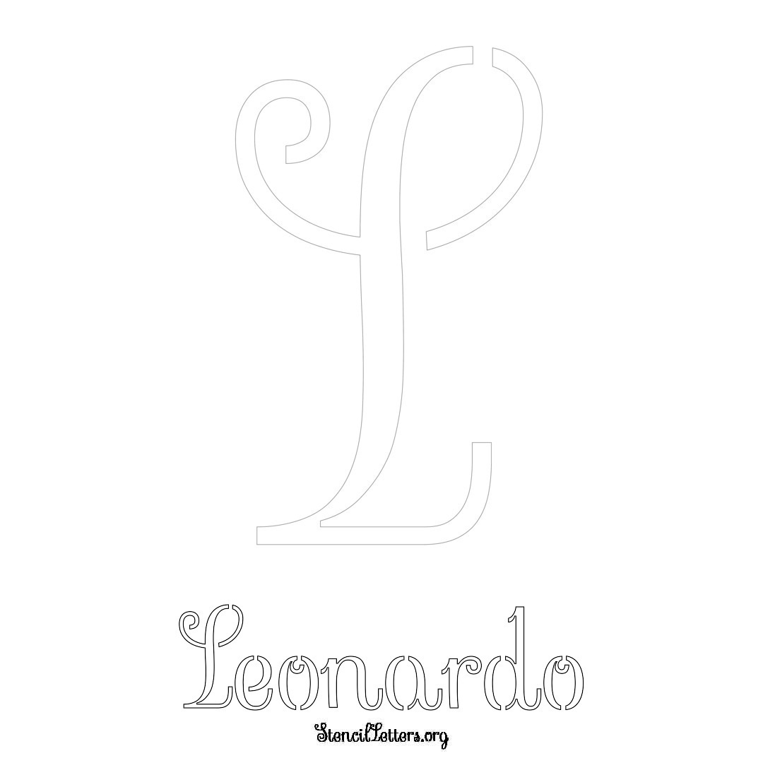 Leonardo printable name initial stencil in Ornamental Cursive Lettering