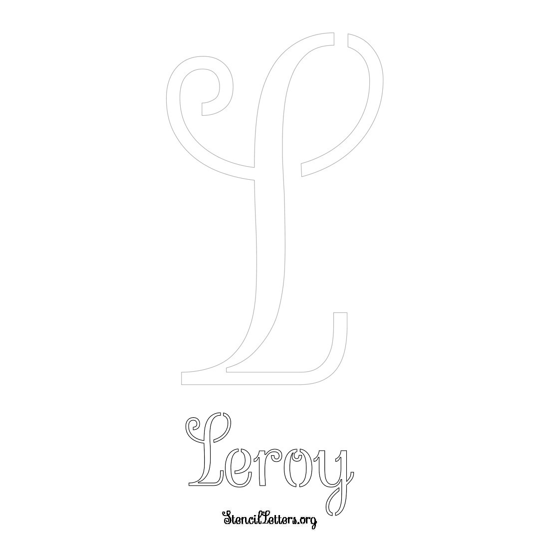 Leroy printable name initial stencil in Ornamental Cursive Lettering