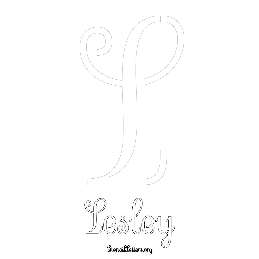 Lesley printable name initial stencil in Ornamental Cursive Lettering