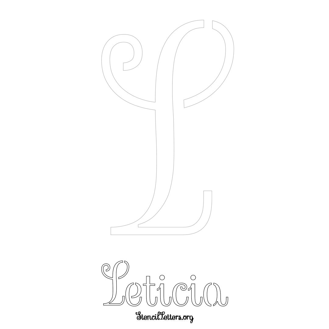 Leticia printable name initial stencil in Ornamental Cursive Lettering