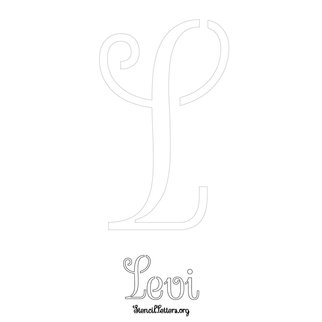 Levi printable name initial stencil in Ornamental Cursive Lettering