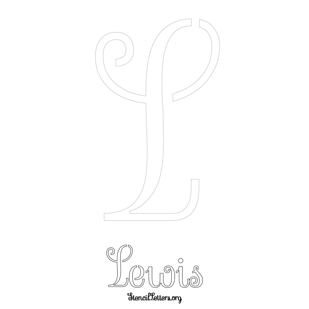 Lewis printable name initial stencil in Ornamental Cursive Lettering