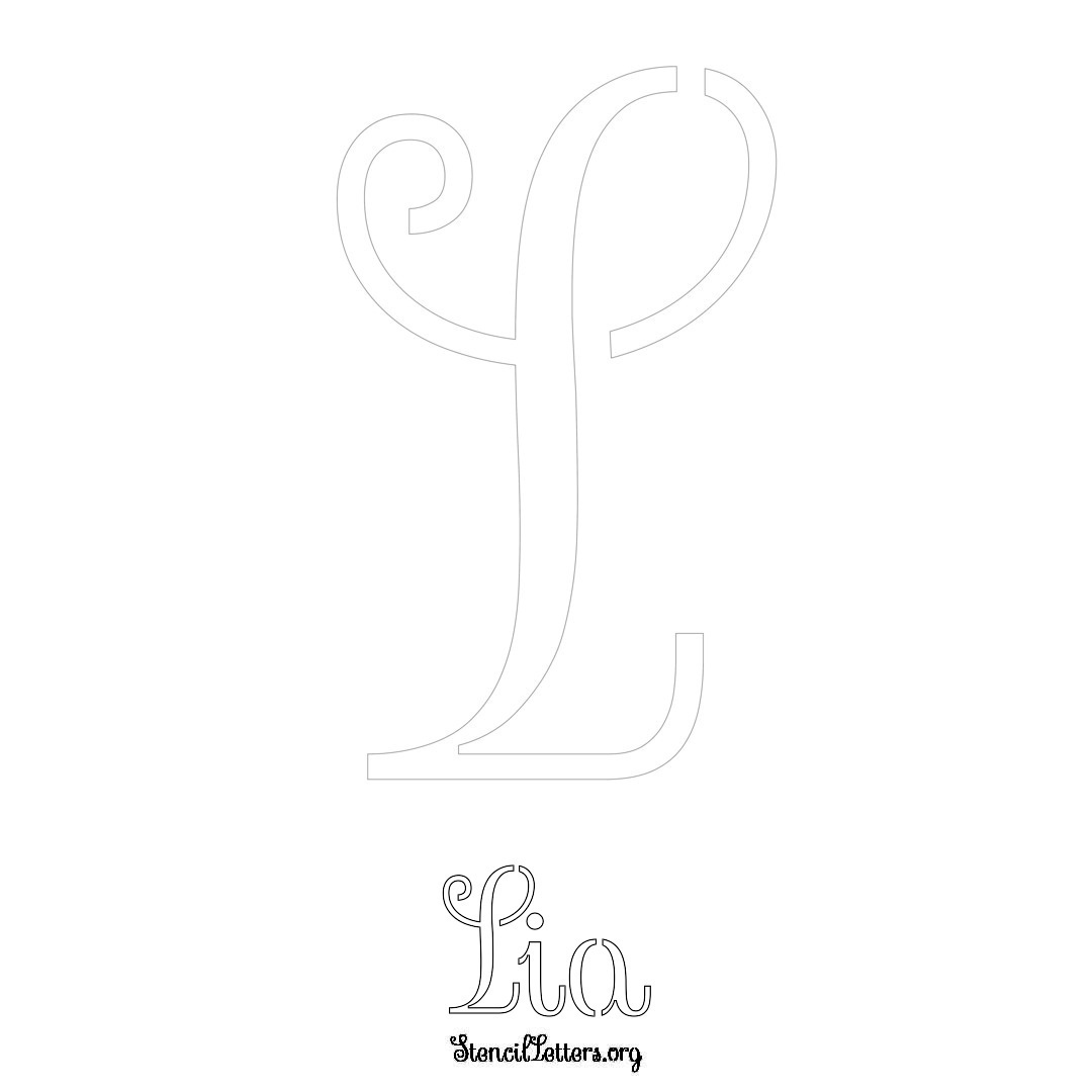 Lia printable name initial stencil in Ornamental Cursive Lettering